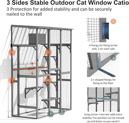Cat Catio - Extra Large Window Catio Enclosure for Indoor/Outdoor Cats with Multi-Level Platforms, Weatherproof Roof - Spacious Cat Cage Playhouse for Multiple Pets (74.8"x33.5"x100")