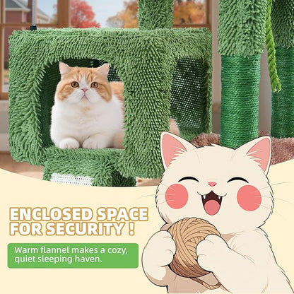 TWDEPART 37.5" All-in-One Cat Tree Tower with Scratching Board & Posts Cozy Sleeping Perch Hammock and Toy Balls, Green