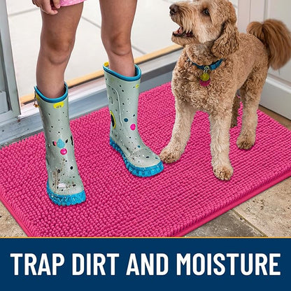 Smiry Dog Door Mat for Muddy Paws 59x35, Absorbs Moisture and Dirt Doormat, Non-Slip Washable Quick Dry Chenille Front Door Mat Indoor Entrance, Entryway Carpet for Inside Floor, Hot Pink