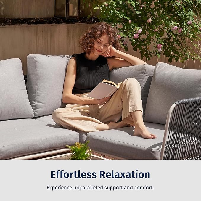 East Oak 5-Piece Outdoor Sectional Sofa, Modular Outdoor Furniture with Waterproof Thick Cushions, Modern Patio Sofa Deep Seating for Outdoor Garden Porch Blackyard, Misty Grey