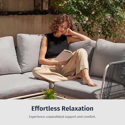 East Oak 5-Piece Outdoor Sectional Sofa, Modular Outdoor Furniture with Waterproof Thick Cushions, Modern Patio Sofa Deep Seating for Outdoor Garden Porch Blackyard, Misty Grey