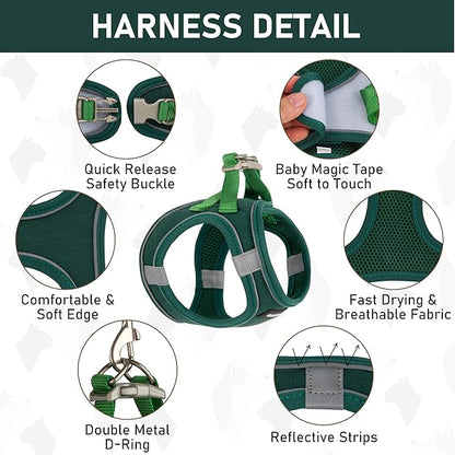 GAMUDA Small Pet Harness Collar and Leash Set, Step in No Chock No Pull Linen Fabric Soft Mesh Dog Vest Harnesses Reflective for Dogs Puppy Cats Kitten Rabbit (Green, M)