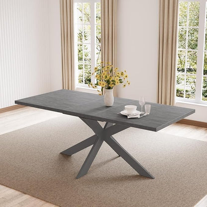 ZckyCine 7-Piece Dining Table Set, 6-Person Modern Rectangular Wooden Expandable Dining Table and 6-Person Leather Dining Chairs, 6-Person Kitchen Table and Chairs, Perfect for Kitchen Dining