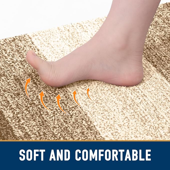 Smiry Dog Door Mat for Muddy Paws, Absorbs Moisture and Dirt, Low-Profile Entryway Mat with Non-Slip Backing, Entry Indoor Outdoor Doormat for Inside Floor (48x30 Inches, Camel, Striped)