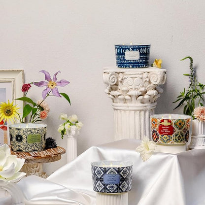 HomeLights 4-Wick Candles for Home Scented - 18oz Soy Wax Blend Candle Long-Lasting Fragrance, Bohemian Natural Textures Home Decor and Housewarming Gifts, Lilac Blossom
