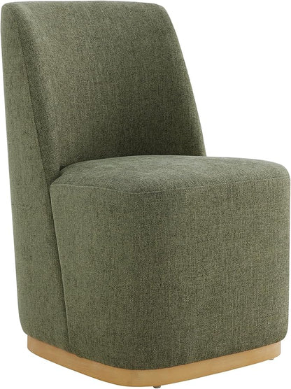 CHITA Upholstered Rolling Dining Chair on Casters Set of 2, FSC Certified Modern Fabric Dining Chair with Casters, Boucle Dining Chairs for Reading Room Kitchen Dining Room, Moss Green
