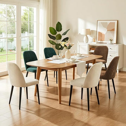 Upholstered Dining Chairs Set of 6, Mid Century Modern Fabric Dining Room Chair High-Back Padded Kitchen Chairs with Padded Seat and Metal Legs for Kitchen Dining Room Restaurant Cafe, Brown