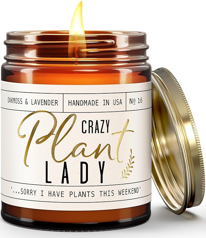 Plant Lady Gifts for Women, Soy Candle, w/Oakmoss & Amber I Plant Lady Themed Ideas I Gifts for Plant Lovers I 50Hr Burn, USA Made