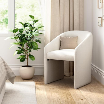 Bush Home Mid Back Barrel Office Chair, Home Office Furniture, Camille Collection, Light Cream Fabric