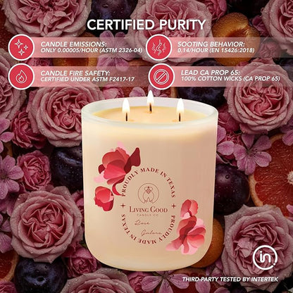Rose Gulora - Turkish Rose Pure Beeswax Candle - 90+ Hours Long Burning Classically Designed Non-Toxic Scented Candles for Home Decor and Aromatherapy to Stress & Anxiety Relief 15 OZ