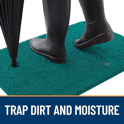 OLANLY Dog Door Mat for Muddy Paws 70x32, Absorbs Moisture and Dirt, Absorbent Non-Slip Washable Doormat, Quick Dry Chenille Mud Mat for Dogs, Entry Indoor Entryway Carpet for Inside Floor, Lake Blue