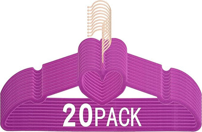 Velvet Hangers 20 Pack, 16" Non Slip Heart Hanger, 360° Swivel Rose Gold Hooks, Durable & Cute Hangers for Adult (Dark Purple)