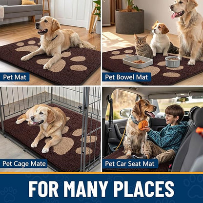 Smiry Dog Door Mat for Muddy Paws, Absorbs Moisture and Dirt, Low-Profile Entryway Mat with Non-Slip Backing, Entry Indoor Outdoor Doormat for Inside Floor (47x24 Inches, Brown, Paw)