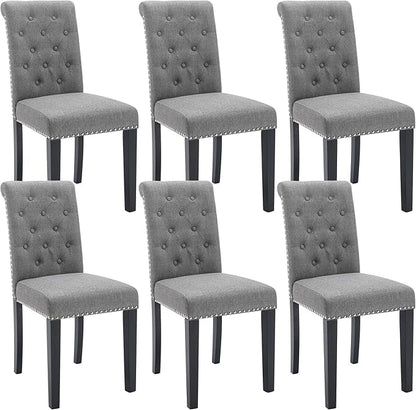Westice Dining Room Chairs Set of 6 Upholstered Fabric Kitchen Chairs Dining Room Side Chair with Nailhead Trim and Rubber Wood Legs for Small Space Apartment, Gray