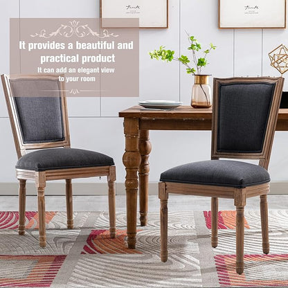 Nrizc Farmhouse Dining Chairs Set of 2, French Dining Chairs with Square Back, Brown Wood Legs, French Bistro Chairs for Dining Room/Living Room/Kitchen/Restaurant, Dark Grey