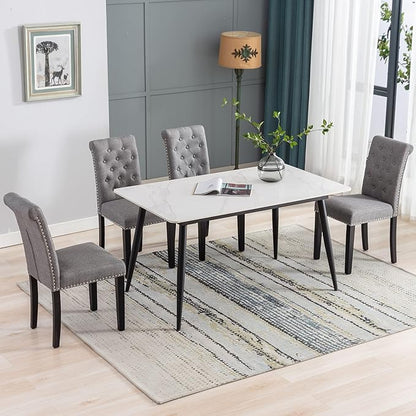 Westice Dining Room Chairs Set of 8 Upholstered Fabric Kitchen Chairs Dining Room Side Chair with Nailhead Trim and Rubber Wood Legs for Small Space Apartment, Gray