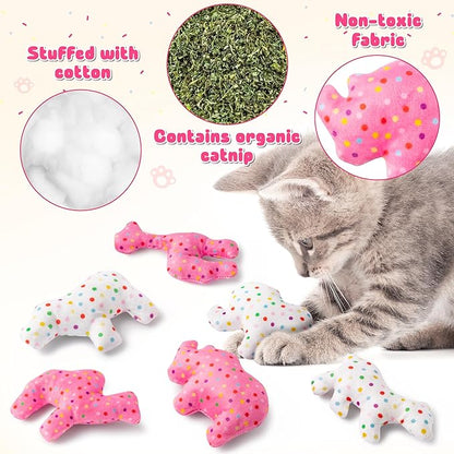 MALLMALL6 6Pcs Frosted Animal Cookie Catnip Crinkle Paper Sound Toys Gift for Cat, Catmint Teething Chew Kick Interactive Toy for Indoor Cats, Soft Candy Pet Presents Supplies for Kitten Lover