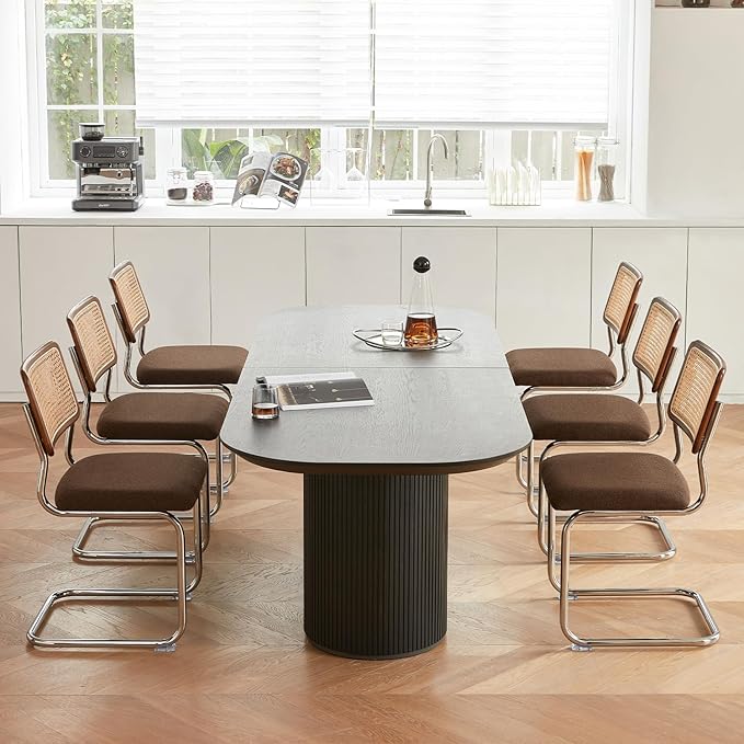 Brown Rattan Dining Chairs Set of 4,Wooden Mid-Century Modern Kitchen Chairs, Mesh Back Cane Dining Room Chairs, Cesca Chair with Metal Chrome Legs