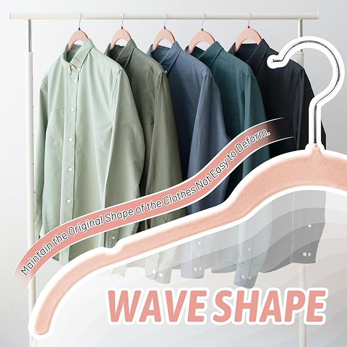 Premium Velvet Shirt Hangers 50 Pack, Non-Slip 360° Swivel Hook Space-Saving Felt Hanger, Slim Flocked Hangers for Blouses, Strappy Dresses, Tank Tops(Pink)