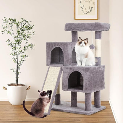 FDW Cat Tree for Indoor Cats 36 Inches Cat Tower Multi-Level Indoor Cat Play Condo House with Scratching Posts, Spacious Perch, Sisal Posts and Dangling Toys (Ashy)