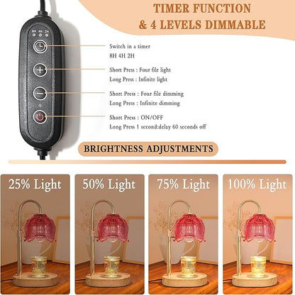 Candle Warmer lamp with Timer Dimmer,Electric Candle Warmer, Vintage Flower Lotus lamp,Compatible with Various Candles, Gifts for Mom Women,Candle Lamp for Bedroom Home Decor (Flower lamp-Red)