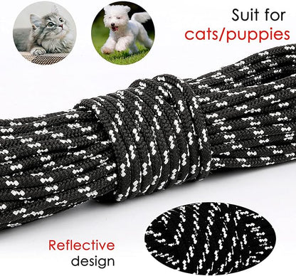 Rypet Reflective Cat Long Leash - 50 FT Escape Proof Walking Leads Yard Long Lead Durable Safe Personalized Extender Leash Traning Play Outdoor for Kitten, Puppy, Rabbit and Small Animals