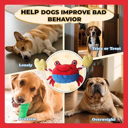 Squeak Plush Dog Toys for Small & Medium Breeds, Chew Rope to Keep Them Busy for Puppy Teething Chewing, Interactive Indoor/Outdoor Play, Best Pet Gift, Crab