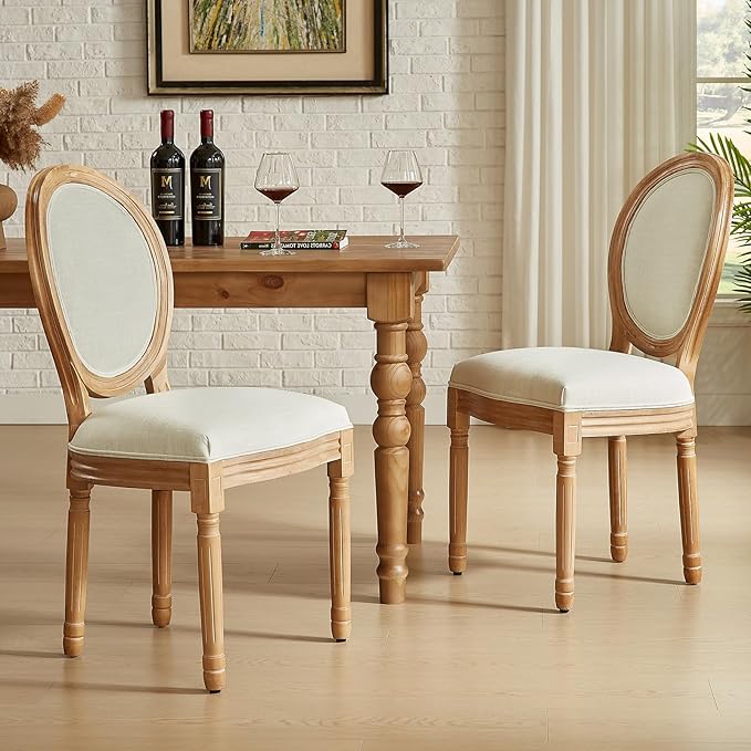 Nrizc French Country Dining Chairs Set of 2, Vintage Farmhouse Dining Chairs with Round Back, Solid Wood Dining Room Chairs, for Kitchen, Bedroom, Dining Room