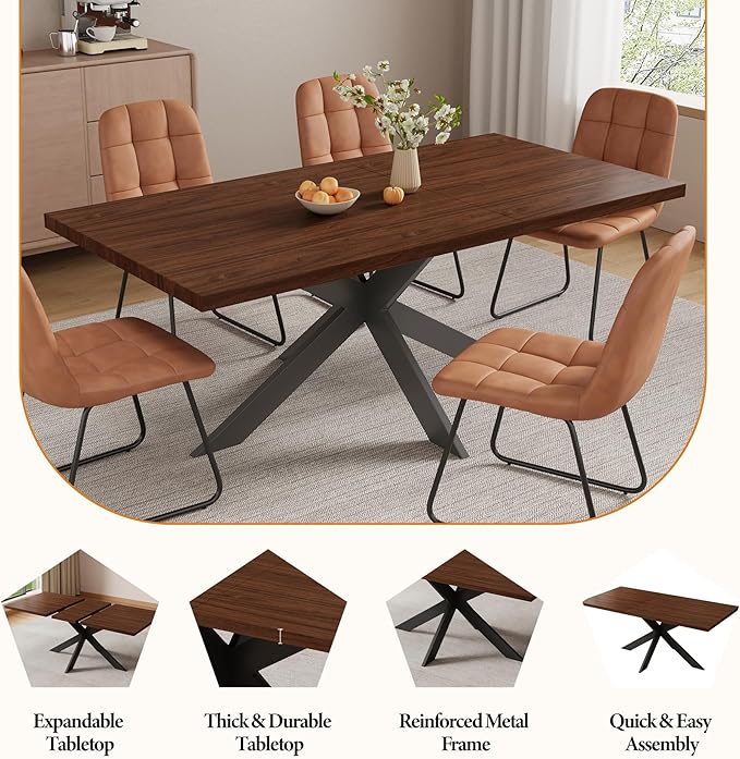 ZckyCine Dining Table Set for 6, Modern 78'' Wood Dining Table and Fabric Dining Chairs Set of 6,Table and Chairs Set of 6,Ideal for Kitchen Dining Room