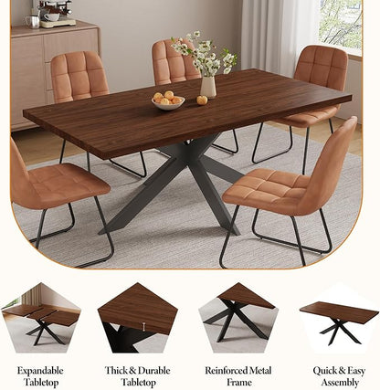 ZckyCine Dining Table Set for 6, Modern 78'' Wood Dining Table and Fabric Dining Chairs Set of 6,Table and Chairs Set of 6,Ideal for Kitchen Dining Room