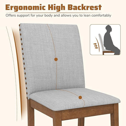 Giantex Upholstered Dining Chairs Set of 2, Kitchen Chair w/Nailhead Trim, Rubber Wood Legs, Padded Seat, Mid Century Armless Side Chair, Comfy Accent Parson Chairs for Restaurant, Living Room