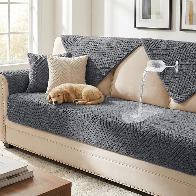 Turquoize Waterproof Couch Cover for Dogs Fuzzy Pet Couch Covers for Sofa Thick Dog Bed Cover Non-Slip Sofa Covers for 3 Cushion Couch Protector Slipcover Pet Friendly (Grey, 36" x 84")