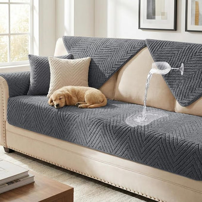 Turquoize Waterproof Couch Cover for Dogs Fuzzy Pet Couch Covers for Sofa Thick Dog Bed Cover Non-Slip Sofa Covers for 3 Cushion Couch Protector Slipcover Pet Friendly (Grey, 36" x 96")
