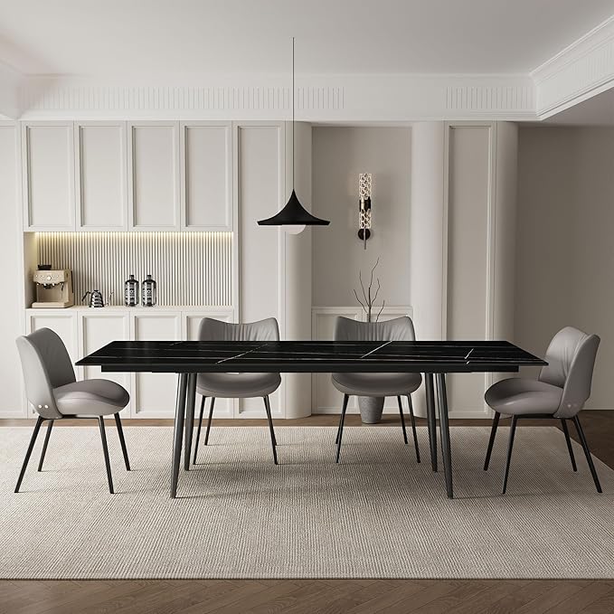 Extendable Dining Table (62.9" to 94.4") for 6 to 10 - Modern Rectangular Sintered Stone Table with High Hardness and Easy Maintenance - Stylish Black