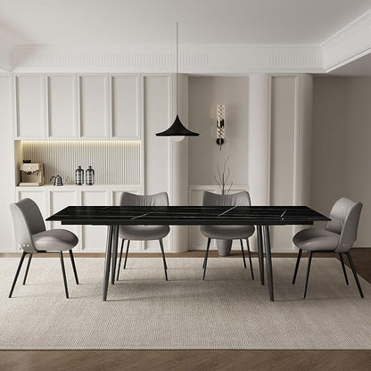 Extendable Dining Table (62.9" to 94.4") for 6 to 10 - Modern Rectangular Sintered Stone Table with High Hardness and Easy Maintenance - Stylish Black