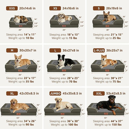 Comfort Expression Waterproof Orthopedic Dog Beds for Extra Large Dog | Supportive Egg Crate Foam XL Dog Bed with Removable Bolster, Dog Couch with Washable Cover & Non-Slip Bottom, 45x35 Inch