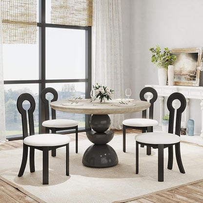 Wooden Dining Chairs Set of 4 Upholstered Kitchen & Dining Room Sherpa Chairs, Mid Century Modern Dining Chairs White with Black Legs