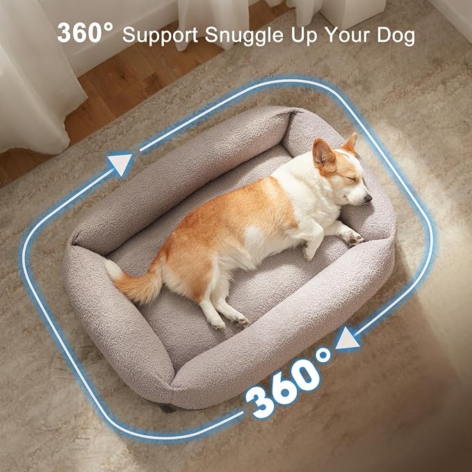 FURTIME Washable Dog Bed Medium Size Dogs, Rectangle Comfy Fluffy Medium Dog Bed, Removable Zipper Cover Machine Wash, Soft Orthopedic Bed Durable Pet Cuddler with Anti-Slip Bottom, 25"x21"x7", Grey