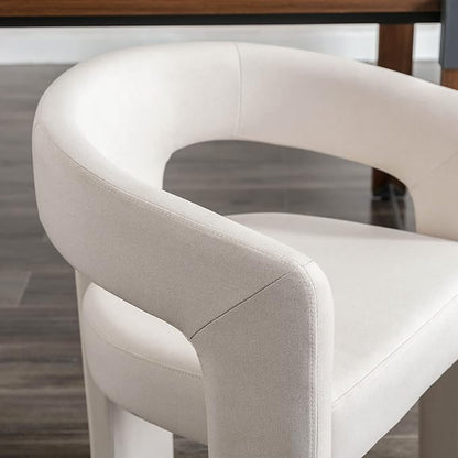Modern Barrel Dining Chairs Set of 2, Linen Upholstered Accent Side Chair with Arms Comfy Makeup Vanity Chairs, Dining Living Room Kitchen Chairs, Beige