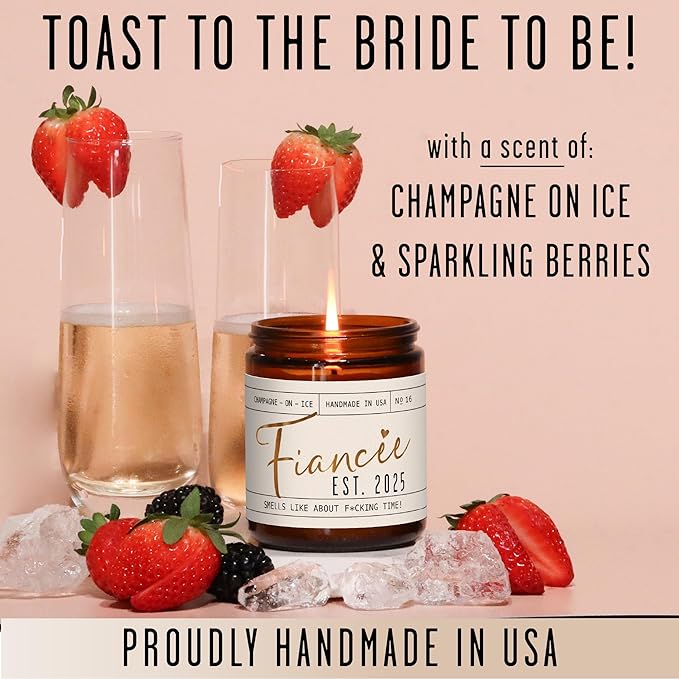 Fiance Gifts for Women, Engagement Gift - 'Fiancee Est. 2025' Soy Wedding Candle, w/Champagne on Ice - Infused w/Essential Oils I Engagement Gift for Her I Bridal Shower Gifts I 50Hr Burn, USA Made