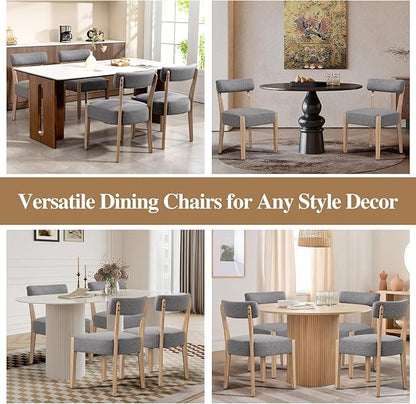 Dining Chairs Set of 2,Mid Century Modern Dining Chair Set - Linen Upholstered Low Back Kitchen & Dining Room Chairs with Woven Design,Grey Fabric