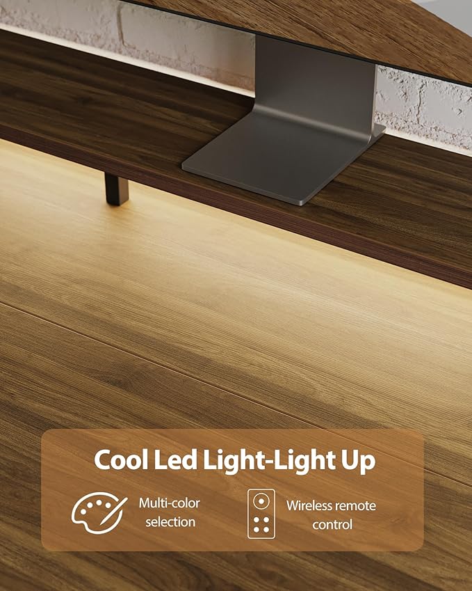 Electric Height Adjustable Standing Desk with Power Outlet and LED Light Strip, Sit to Stand, Ergonomic 48x24 Rising Desk with Memory Presets, Home Office Workstation, Computer Gaming Table, Walnut