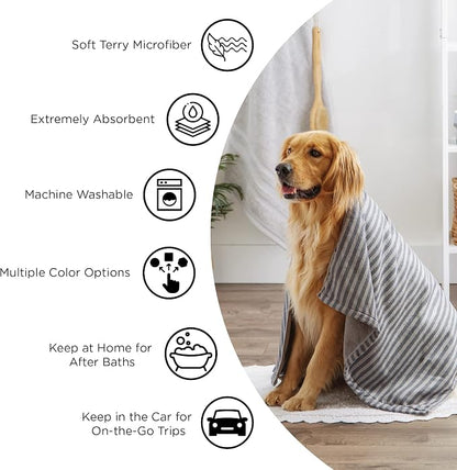 Bone Dry Pet Grooming Microfiber Towel, Embroidered Collection, X-Large,41x23.5", Stonewash Blue