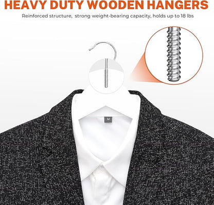 HOUSE DAY Wooden Hangers with Clips 24 Pack, Heavy Duty White Wood Pants Hanger, Premium Skirt Hanger with Adjustable Clips, Solid Clip Hangers for Suit, Blouse, Dress, Coat, Jacket, Bottom