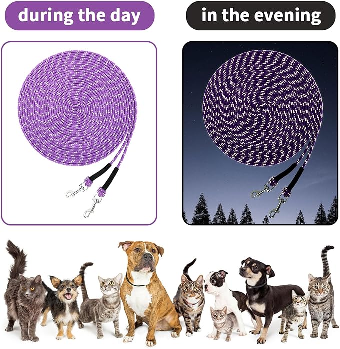 Rypet Reflective Cat Long Leash - 15 FT Escape Proof Walking Leads Yard Long Leash Durable Safe Personalized Extender Leash Traning Play Outdoor for Kitten, Puppy, Rabbit and Small Animals(Purple-S)