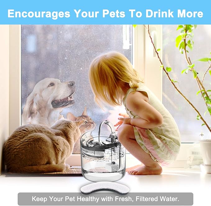 Cat Water Fountain Filter Replacement 6pcs Cat Fountain Filter Arc-shaped Washable Pet Fountain Filters with Triple Filtration System Activated Carbon for 1.8L HAPUP Dog Water Fountain
