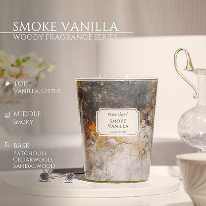 HomeLights Large jar Candle | 3-Wick Long-Lasting Scented Candles, 34oz Natural Soy Wax Candle for Home Scented, Industrial Chic Gifts for Women & Men, Smoke Vanilla
