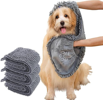 Quick Dry pet Dog Towels,Ultra Absorbent Microfiber, Suitable Dog and cat Bath Towel, Comfortable Hand Pockets, Indoor Outdoor Use,Durable Material,Machine Washable (30 * 13.7in)