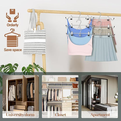 Pants Hangers Space Saving,Stackable Skirt Hangers with Clips, Hanging Closet Organizer and Storage,Clothes Hangers, College Dorm Essentials Apartment Essentials- 24 Pack