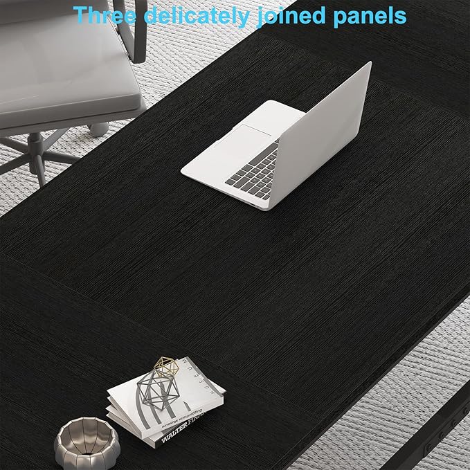 HSH 70 Inch Long Black Desk, Large Metal Wood Computer Desk for 2 Monitors, Modern Home Office PC Laptop Desk for 2 People Executive Writing Work Study Gaming, Simple Bedroom Living Room Black Table